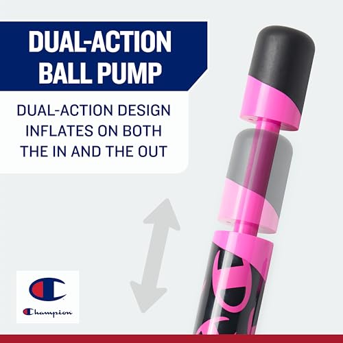 Champion Replacement Ball Pump with Metal Inflation Replacement Needles for Sports Balls with Compact Case, Compatible with Most Pumps for Basketball, Soccer, Football, Volleyball & Yoga Balls - color: Optic Pink/Black, style: Dual Action