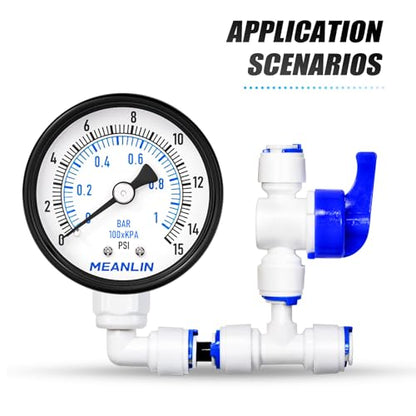 0-15Psi Well Pump Pressure Gauge 1/4" NPT 2" FACE DIAL for Water Oil Air Well Pump Tank Tire Pressure Test Back Mount, with Teflon Tape - size: 0-15Psi