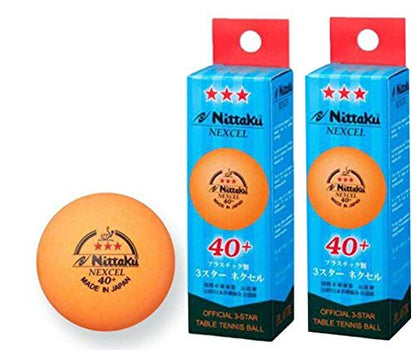 6 Balls , NITTAKU NEXCEL (Made in Japan) , New Material (Non-Celluloid) , Orange 3 Stars Table Tennis Ball + Free Racket Protection Edge Tape