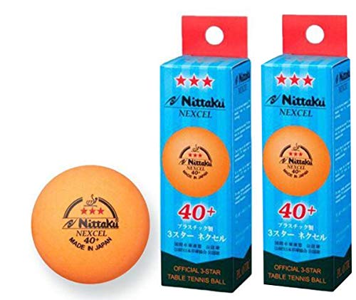 6 Balls , NITTAKU NEXCEL (Made in Japan) , New Material (Non-Celluloid) , Orange 3 Stars Table Tennis Ball + Free Racket Protection Edge Tape