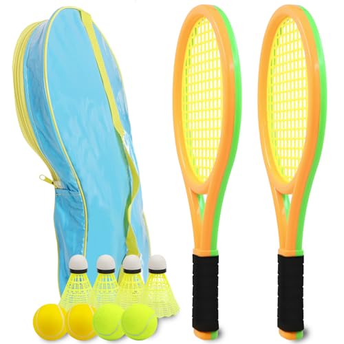 Kids Tennis Racket for Baby,Child and Kids Age 3~15,Toddler Tennis Racket Set Including 4 Shuttlecocks,2 Tennis Balls,2 Foam Balls and 1 Carrying Bag - color: Orange&Green