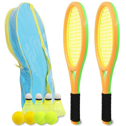 Kids Tennis Racket for Baby,Child and Kids Age 3~15,Toddler Tennis Racket Set Including 4 Shuttlecocks,2 Tennis Balls,2 Foam Balls and 1 Carrying Bag - color: Orange&Green