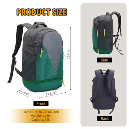 Bseash 35L Basketball Backpack, Large Sports Bag with Separate Ball compartment, for Basketball Soccer Volleyball Hiking Travel - color: Green