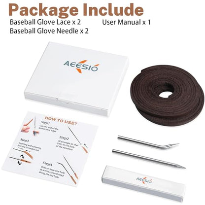 Softball Baseball Glove Lace, Mitt Lace Repair Kit Includes 2 Leather Laces and Lacing Needle for Catcher's Glove - color: Brown