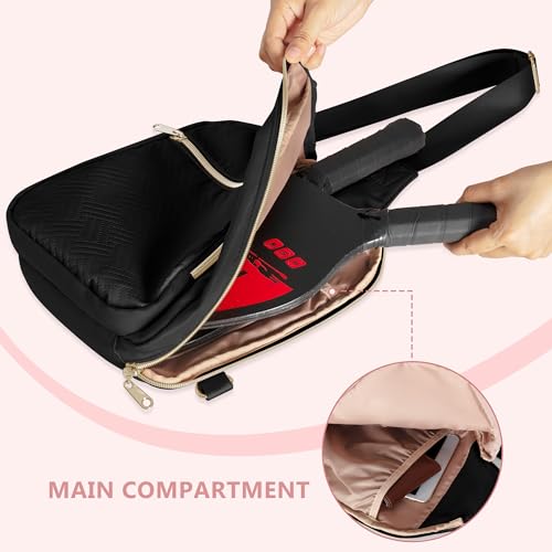 Women's Pickleball Bag - Sling Paddle Bag with Patent Design - color: Black