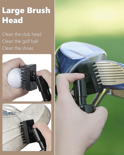 Golf Club Cleaner Brush 2 Pack - 7 Inch Golf Water Brush with 5 Oz Leakproof Bottle, Nylon Bristles & Retractable Hook, Black & White