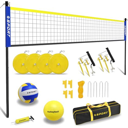 Beach Volleyball Net System with 4 Sand Anchors.Easy Setup Adjustable Height Poles with 2 Volleyball Ball,Pump,Boundary Line，Carry Bag.Volleyball Net for Backyard,Grass and Lawn - size: 32FT