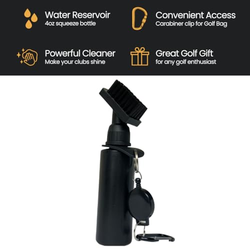 The Golfer's Workshop Deluxe Golf Club Brush Cleaner with Carabiner Clip and Leak-Proof Squeeze Water Bottle – Holds 4 Ounces of Water – Essential Golf Accessories & Gift