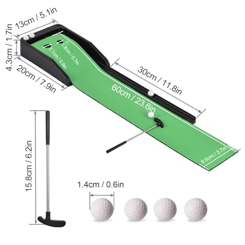 Club Putting Trainer, Automatic Ball Return System with Green Crystal Velvet Mat for Home Office Indoor Golf Practice