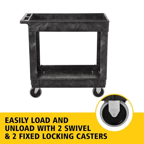 Rubbermaid Commercial Products 2-Shelf Utility/Service Cart, Medium, Black, Lipped Shelves, Ergonomic Handle, 500 lbs. Capacity, for Warehouse/Garage/Cleaning/Manufacturing - size: Medium