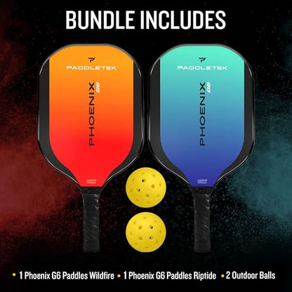 Paddletek Phoenix G6 Pickleball Paddle | Professional Pickleball Paddles with Honeycomb Core, Polycarbonate Surface, Graphite PolyCore & High Tack Performance Grip | USAPA Approved