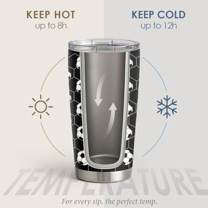 SANDJEST Soccer Stainless Steel Tumbler 20oz, Insulated Travel Coffee Cup, Sport Tumblers Gifts for Soccer Lovers, Men Women, Coach, Birthday, Christmas - color: Soccer 1