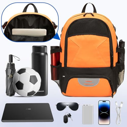 Basketball Bag Backpack, Large Capacity Sports Equipment Bags for Basketball, Soccer, and Volleyball. - color: orange