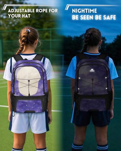 MATEIN Girls Soccer Backpack, Large Basketball Bag with Ball Holder & Shoe Compartment for Tournament & Game Day, Lightweight Youth Sports Bag with Fence Hook Fits 15.6 Inch Laptop, Soccer Team Gifts - color: Galaxy Purple