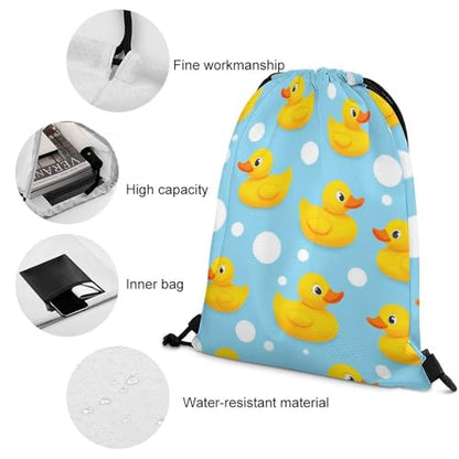 Gym Drawstring Bag Sports Sackpack Waterproof String Backpack with Shoe Compartment for Hiking Swimming Training, Cute Funny Yellow Rubber Ducks And Bubbles Blue Bags - color: Picture (748)