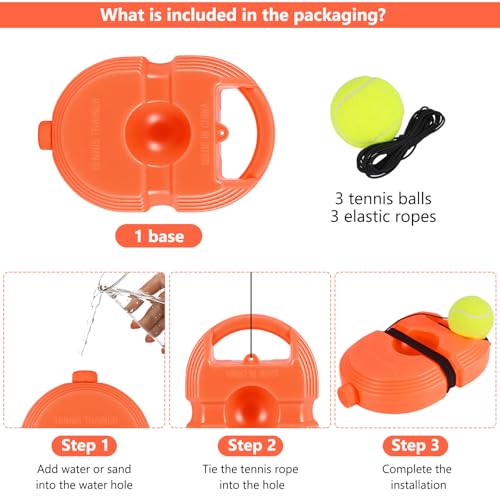 ALLOMN Solo Tennis Trainer Rebound with 3 String Balls, Solo Practice Rebound Ball for Adults, Portable Tennis Training Equipment for Beginners Sport Exercise, Tennis Rebounder Kit.