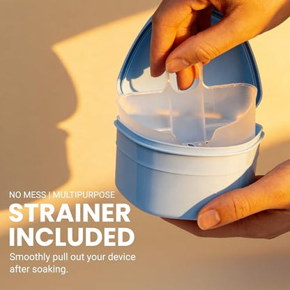 Retainer Cleaner and Soak Container, No-Mess Cleaning Tablets with Universal Denture Bath Case and Strainer, Multipurpose, for Mouth Guard Stains, Odor, and Plaque (92 Tablets + 1 Bath) by M3 - size: Dental Cleaning Kit (1 Count)