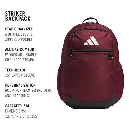 adidas Striker 3 Team Sports Backpack – Daypack for Sports Gym Travel, 36L - color: Maroon
