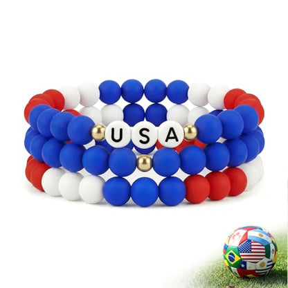 Goldwise Soccer Fan Bracelet Set for Men, 3PCS Bracelets, Team Spirit Wristbands for Game Day, Watch Party, Stadium Outfit