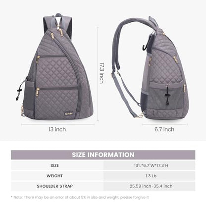 Women's Pickleball Backpack - Quilted Crossbody Sling Bag for Tennis & Pickleball Paddle - color: Gray Purple, size: Medium