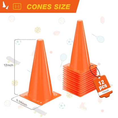 12 Inch Durable Cones,12pcs Versatile Plastic Traffic Cones and Soccer Cones for Sports Training,Agility Drills,Parking Safety,Basketball Training,Football Training. - color: orange