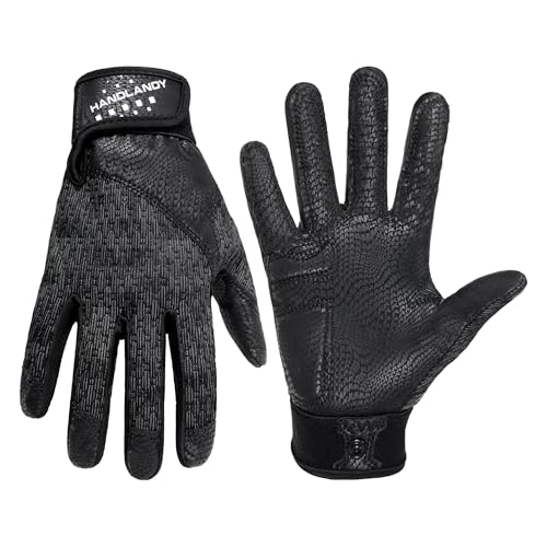 HANDLANDY Baseball Batting Gloves for Adult Youth, Grip Breathable Softball Batting Gloves Fit Men Kids Boys Girls - color: Raven Black-Adult, size: Adult Medium
