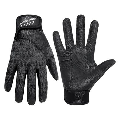 HANDLANDY Baseball Batting Gloves for Adult Youth, Grip Breathable Softball Batting Gloves Fit Men Kids Boys Girls - color: Raven Black-Adult, size: Adult Medium