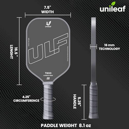 Pickleball Paddles,T800 Carbon Fiber 16mm MPP Foam Core Thermoformed Racket, Shock Absorbing Large Sweet Spot for Seniors Adults Intermediate Players,Premium Gift Set with 12-Month Warranty