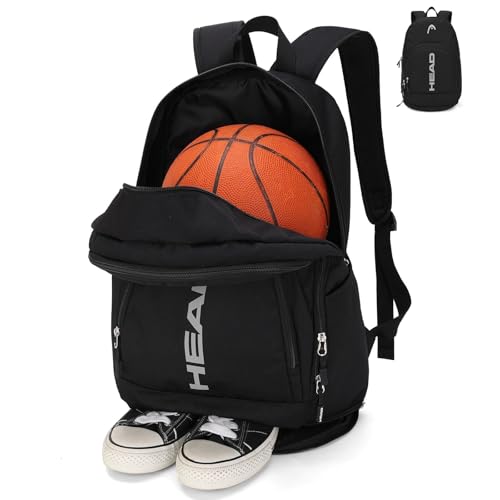 HEAD Waterproof Travel Backpack for Men, Lightweight 15.6 Inch Laptop Backpack with Shoes Compartment, Casual Daypack College Backpacks with 8 Pockets for Overnight/Sports Gym/Work/Fitness - color: Black With Bottom Pocket