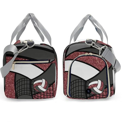 Sport Volleyball Maroon Personalized Sport Duffel Bag Custom Name Travel Gymnastics Sports Gym Dance Training Weekend Bag for Women Men
