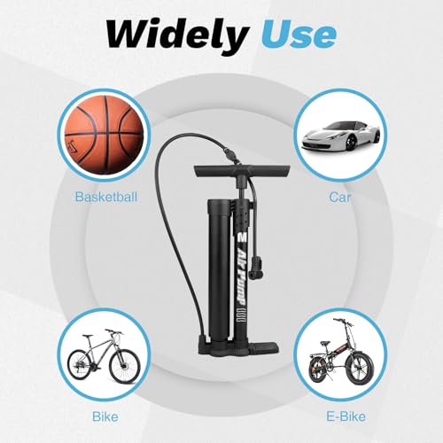 Professional Bike Floor Pump with Gauge | Presta & Schrader Valve | for Standard & Tubeless Tires | High-Pressure 160 PSI | High-Carbon Steel Barrel & Stable Base
