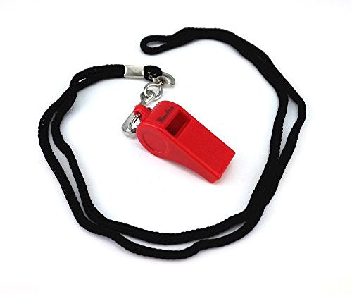 yueton Plastic Coach Whistles with Lanyard, Pack of 6 - color: Red