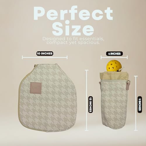 Pickleball Paddle Cover Crossbody bag with Adjustable Strap, Waterbottle holder, Ball Holder, Gifts for Women Men - color: Khaki