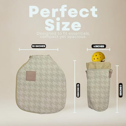 Pickleball Paddle Cover Crossbody bag with Adjustable Strap, Waterbottle holder, Ball Holder, Gifts for Women Men - color: Khaki