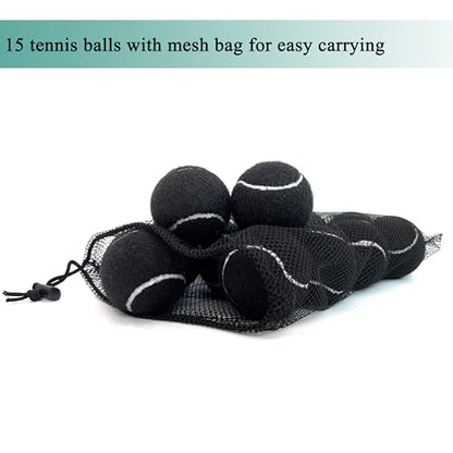 Tennis Balls, 15 Pack Practice Tennis Ball for Beginners, Training Playing Tennis Balls for Dogs, Come with Mesh Carry Bag - color: Black