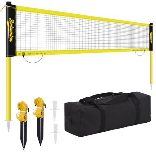 Regulation Size 20ft Portable Outdoor Badminton Net Set for Backyard with Heavy Duty Poles, Carry Bag - color: yellow + black
