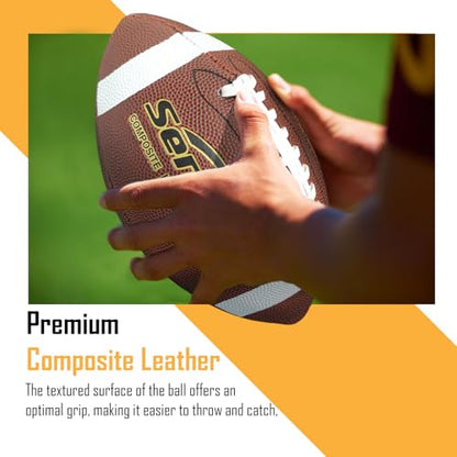 Senston Football Size 9/6 - Premium Composite Leather High School/Kids/Youth Football with Pump Size Foot Ball with Pump - color: Brown, size: Official Size 9