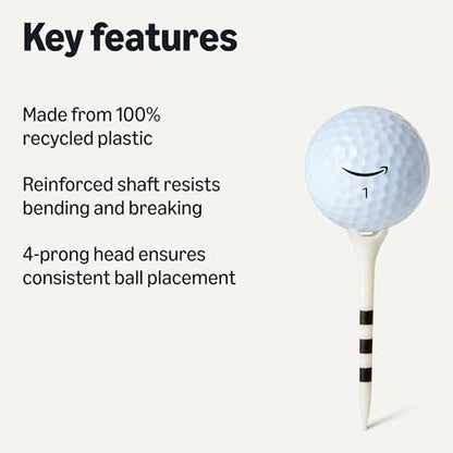 Amazon Basics Golf Tees with Height Marker System- Recycled Plastic Tees with 4-Prong Head - Golf Course Accessories - White - 100 Pack - size: 2 3/4"