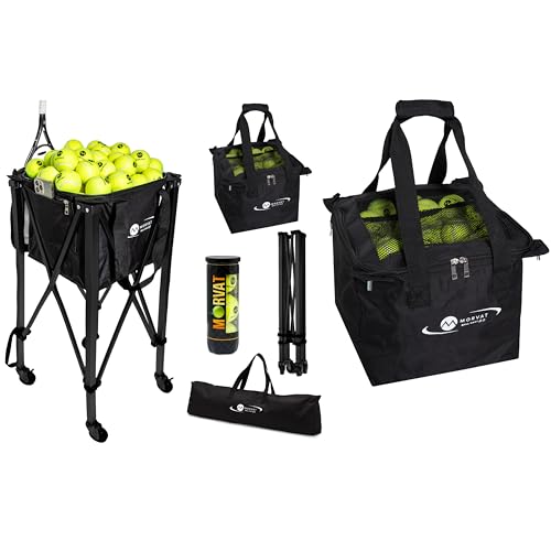 Morvat Tennis Ball Cart 2.0 with Replacement Bag, Portable & Lightweight, Foldable Frame, 1 Year Warranty