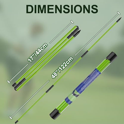 Kulamait 2 Pack Golf Alignment Sticks,Collapsible Golf Alignment Rods 48" Golf Practice Sticks Golf Training Aid for Aiming,Putting,Golf Training Sticks with Clear Tube Case - color: Green