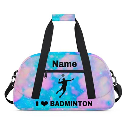 Custom Sport Duffel Bag Badminton Personalized Name Sports Bag Overnight Weekender Bag Waterproof Travel Sport Gym Bags, Blue Pink Glitter - color: Blue Pink, style: Badminton