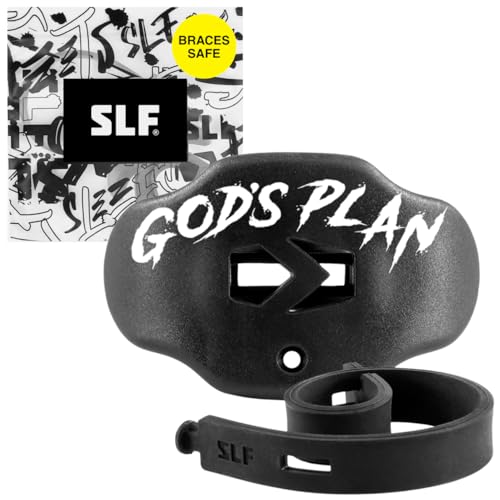 SLEEFS Football Mouth Guard - Youth Mouthguard with Strap - Lip/Teeth Protector Mouthpiece - No Boil - for Youth/Adults, Maximum Air Flow, for All Sports - God's Plan Black