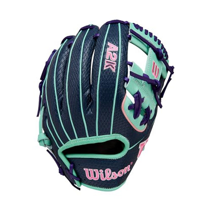 Wilson Fall 2025 A2K® Baseball Gloves - color: Navy/Seafoam/Pink, size: Infield - 11.5"