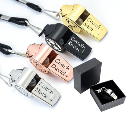 Custom Whistle with Lanyard Stainless Steel Sports Whistles Loud Adult Whistle Gift for Coach Referee Teacher Sports Lover Silver Gold Rose Gold Black Custom Whistle for Adult