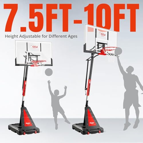 ACCU LEVEL Crank Lift Basketball Hoop Outdoor 7.5-10ft Adjustable Portable Basketball Goal for Youth and Adults 54" Angle Adjustable PC Backboard and Large Fillable Base - style: 44 inch Backboard