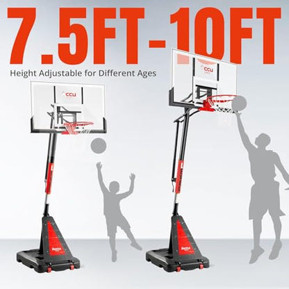 ACCU LEVEL Crank Lift Basketball Hoop Outdoor 7.5-10ft Adjustable Portable Basketball Goal for Youth and Adults 54" Angle Adjustable PC Backboard and Large Fillable Base - style: 44 inch Backboard