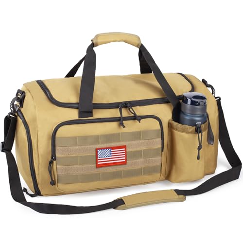 Tactical Gym Bag for Men, 40L Large Capacity Duffle Bags with Shoes Compartment, Sports Bag with wet compartment, Multi-functional Weekend Bags Suitable for Travel, Camping,hiking - color: Brown, size: Medium