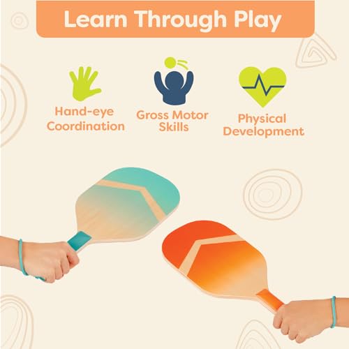 B. toys – Kids Pickleball Game – Wooden Paddle Set – 2 Paddles & 4 Balls – Drawstring Storage Bag – 3+ Years– Pickleball Set - style: Pickleball Set