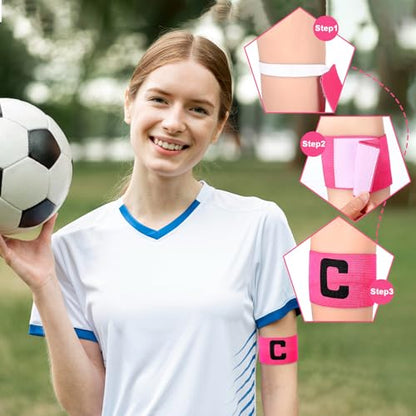 4 PCS Captain Armbands, Elastic Adjustable Soccer Captain Armband Pink Football Rugby Basketball Player Band for Adult Youth Team Sport Training