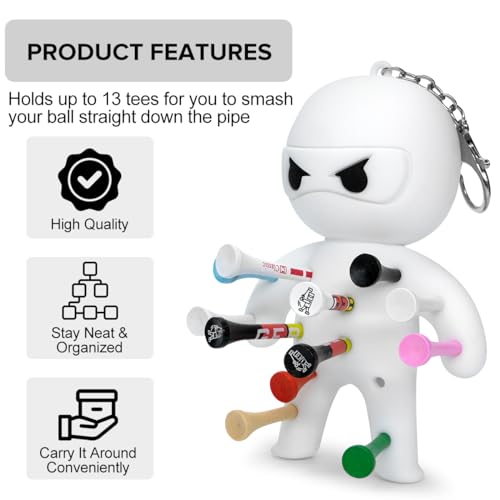 Golf Tee Holder, Ninja Portable Funny Golf Tees Holder Keychain Golf Gift Golf Accessories for Men & Women - color: White